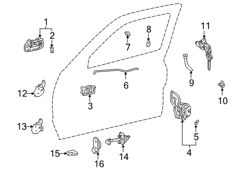 1997 Toyota Tacoma Front Door Outside Handle Assembly Left Diagram for 69220-35020