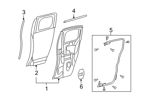 2010 Toyota FJ Cruiser WEATHERSTRIP, Rear Door Diagram for 68163-35041