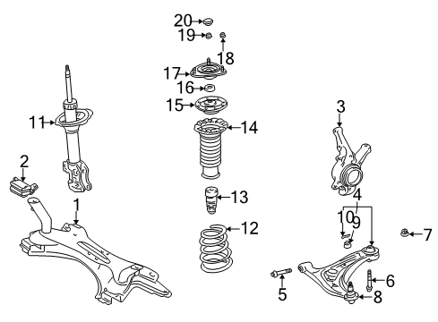 2005 Toyota Echo Front Suspension Components, Lower Control Arm, Stabilizer Bar Diagram