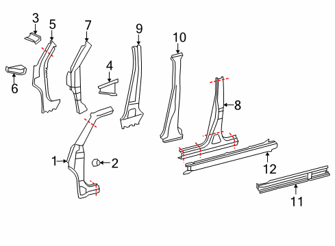 2010 Scion xB Center Pillar & Rocker, Hinge Pillar Diagram