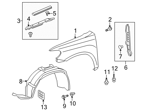 2009 Toyota Highlander Seal, Front Fender, RH Diagram for 53882-0E041