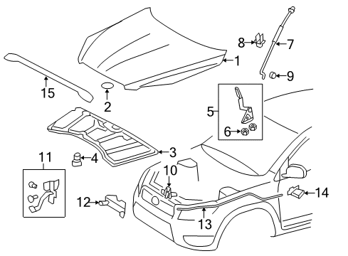 2007 Toyota RAV4 Hood & Components, Exterior Trim, Trim Diagram