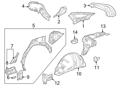 2023 Toyota Crown Inner Wheelhouse, Driver Side Diagram for 61608-30320