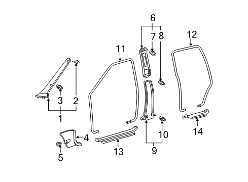 2005 Scion xA Weatherstrip, Front Door Opening Trim, RH Diagram for 62311-52060-B1