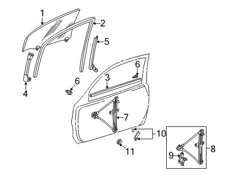 2004 Toyota RAV4 Weatherstrip Assy, Front Door Glass, Inner Diagram for 68172-42040