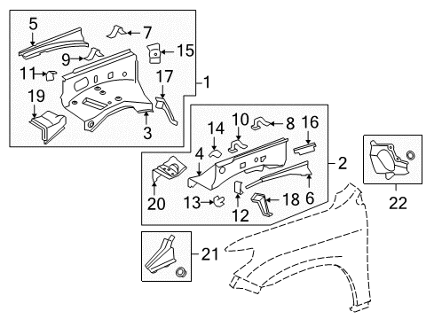 2011 Toyota Land Cruiser Apron Sub-Assy, Front Fender, LH Diagram for 53702-6A280