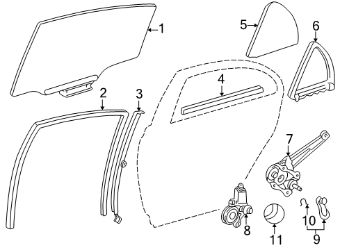 2008 Toyota Corolla Regulator Sub-Assy, Rear Door Window, LH Diagram for 69840-02140