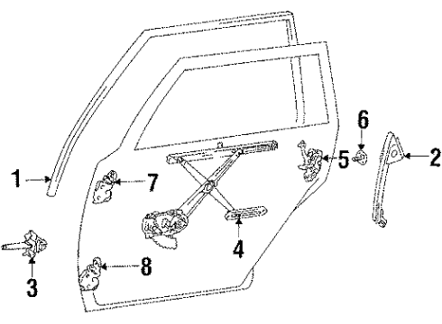 1986 Toyota Camry Run, Rear Door Glass Diagram for 68142-32020