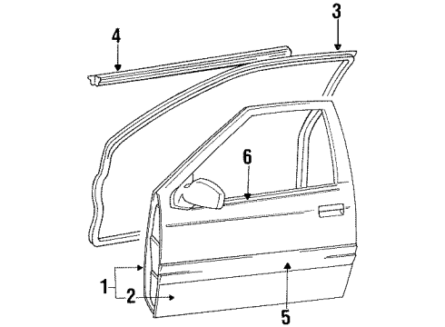 1994 Toyota Tercel Front Door & Components, Exterior Trim, Body Diagram 2 - Thumbnail