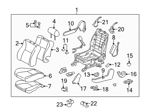 2007 Toyota Matrix Seat Assembly, Medium Gray, Front Driver Side Diagram for 71200-0Z600-B1