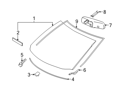 2008 Toyota Highlander Windshield Glass, Reveal Moldings Diagram