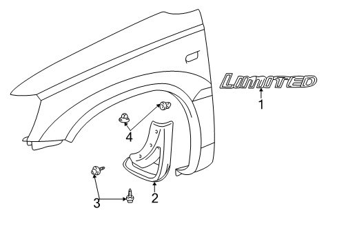 2002 Toyota Highlander Mudguard Sub-Assy, Front Fender, LH Diagram for 76622-48020-J1