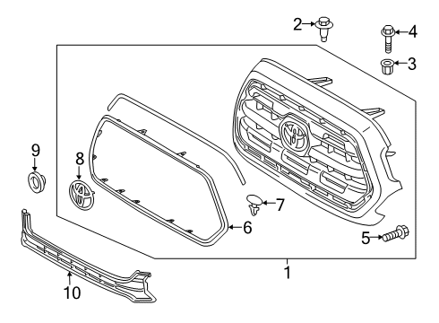 2016 Toyota Tacoma Radiator Grille Assembly Diagram for 53100-04510-B0