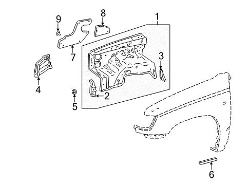 1997 Toyota 4Runner Shield, Front Fender Splash, Rear LH Diagram for 53886-60013