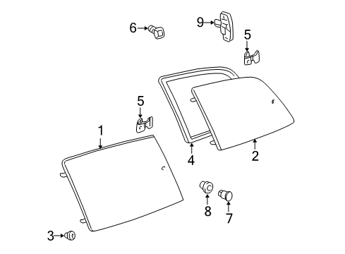 1999 Toyota Sienna Side Panel - Glass & Hardware Diagram