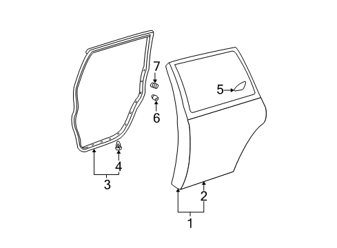 2002 Toyota Highlander Rear Door, Body Diagram