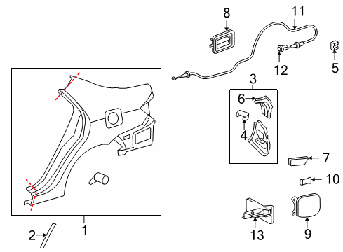 2010 Toyota Corolla Housing, Quarter Panel End, RH Diagram for 61697-02910