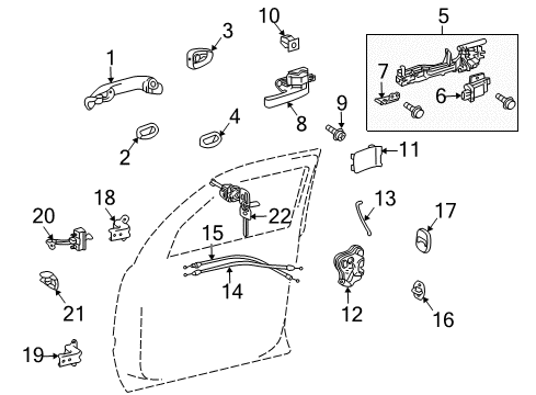 2008 Toyota Land Cruiser Front Door - Lock & Hardware Diagram