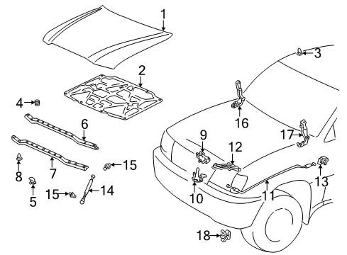 2007 Toyota Land Cruiser Hood & Components Diagram