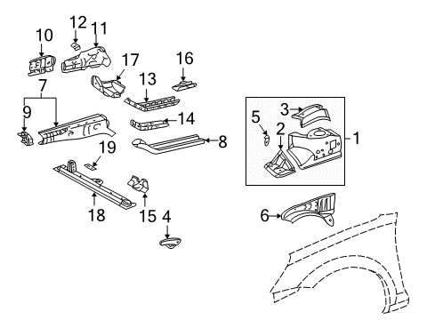 2000 Toyota MR2 Spyder Structural Components & Rails Diagram