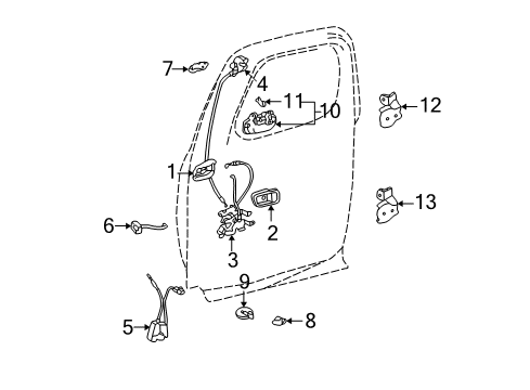 2000 Toyota Tundra Striker Assy, Access Panel Upper Lock, RH Diagram for 69470-0C010