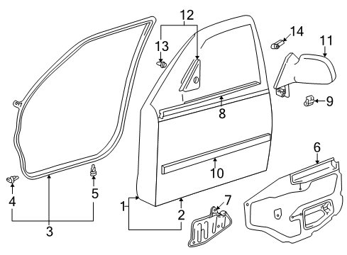 2002 Toyota Corolla Front Door & Rear View Mirrors, Trim Diagram