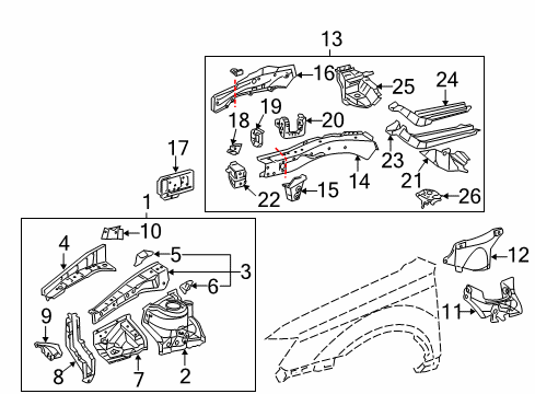 2011 Toyota Avalon Extension, Front Fender Apron, Front RH Diagram for 53713-07010