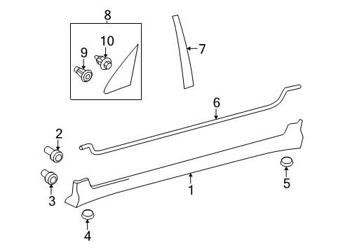 2003 Toyota Corolla Exterior Trim - Pillars, Rocker & Floor Diagram 2 - Thumbnail