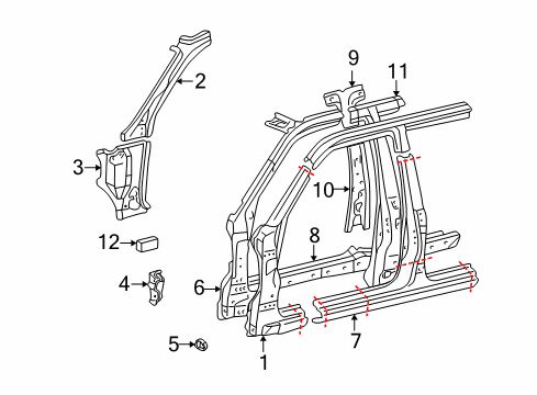 2000 Toyota Land Cruiser Center Pillar & Rocker, Hinge Pillar Diagram