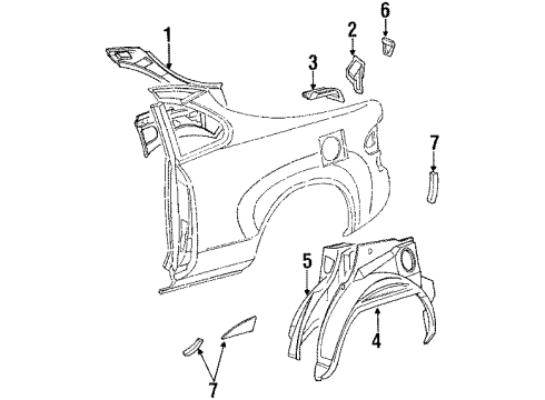 1991 Toyota Celica Extension, Quarter Panel, Rear RH Diagram for 61625-20100