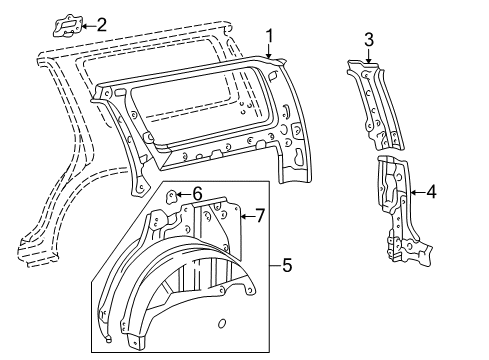 1996 Toyota 4Runner Panel Sub-Assy, Cab Rear Pillar, Inner RH Diagram for 61545-35900