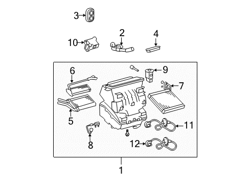 2012 Toyota Corolla A/C Evaporator & Heater Components Diagram