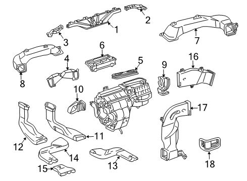 2007 Toyota Highlander Grille, Heater Air Outlet Diagram for 87125-48010-B0