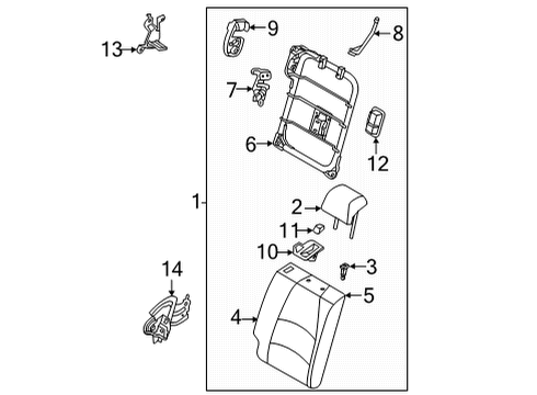 2020 Toyota Yaris Seat Back Assembly, Black, Passenger Side Diagram for 71480-WB042