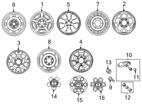 2009 Toyota Tacoma Wheels, Covers & Trim Diagram