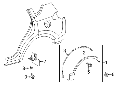 2013 Toyota RAV4 Wheel Opening Molding, Outside Center Driver Side Diagram for 75606-0R030