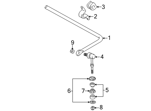 2005 Toyota MR2 Spyder Stabilizer Bar & Components - Front Diagram