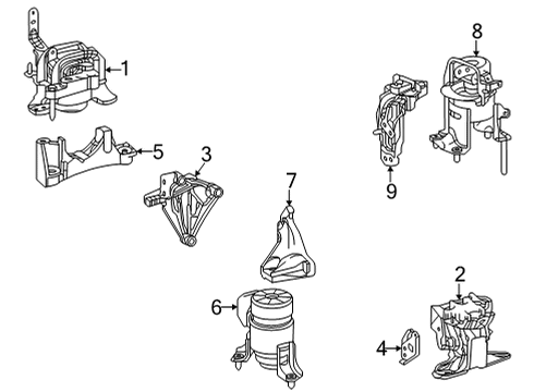 2022 Toyota Highlander Engine & Trans Mounting Diagram