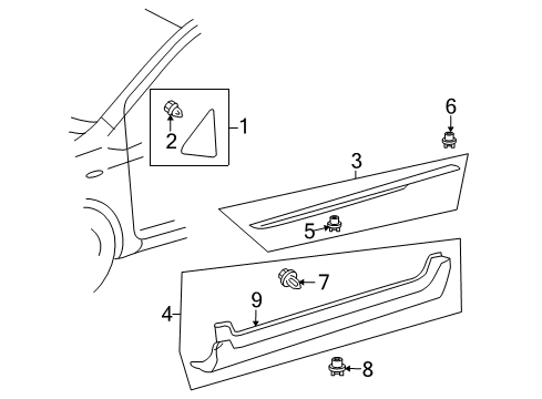 2009 Toyota Yaris Exterior Trim - Pillars, Rocker & Floor Diagram 2 - Thumbnail