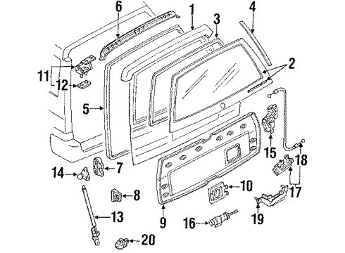 1988 Toyota Corolla Back Door Stay Assembly Left Diagram for 68960-13090