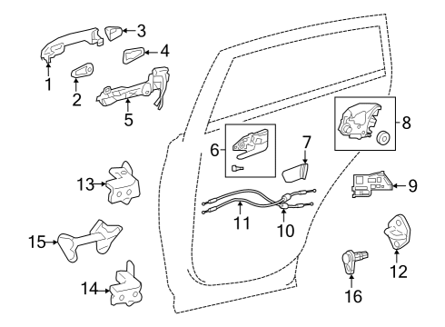 2020 Toyota RAV4 Rear Door - Lock & Hardware Diagram