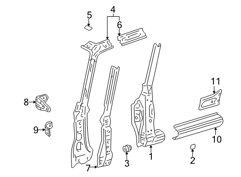 1997 Toyota RAV4 Inner Pillar, Front Driver Side Diagram for 61024-42021