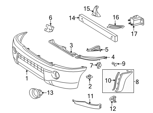 2006 Toyota Tacoma Retainer, Front Bumper, Upper Center Diagram for 52521-04040