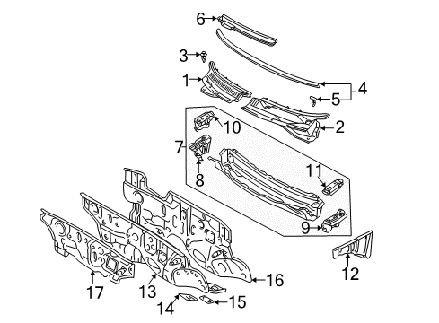 2004 Toyota Matrix Panel, Cowl Top Side, Inner RH Diagram for 55717-02050