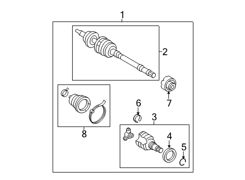 2007 Toyota Yaris Front Cv Joint Boot Kit, In Outboard, Left Diagram for 04427-52891