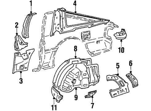 1988 Toyota Supra Window Frame, Inner Rear Passenger Side Diagram for 61625-14050