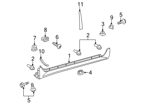 2006 Scion xA Retainer, Side Mudguard Diagram for 76923-52030