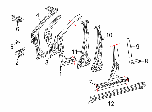 2013 Toyota Corolla Center Pillar & Rocker, Hinge Pillar Diagram