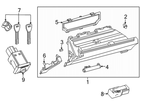 2021 Toyota Mirai Door Assembly, Glove Com Diagram for 55550-62040-C0