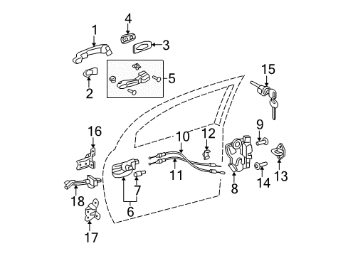 2008 Toyota Matrix Front Door - Lock & Hardware Diagram